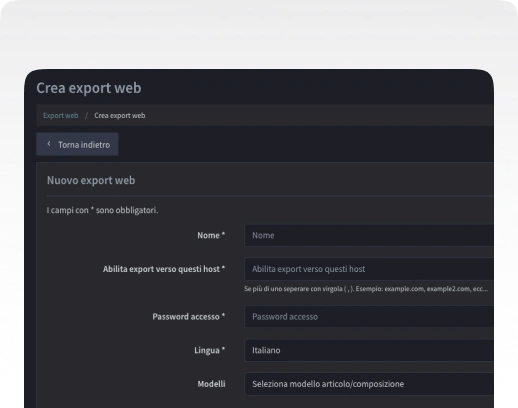 Crea l’export web per il trasferimento dati al plugin.